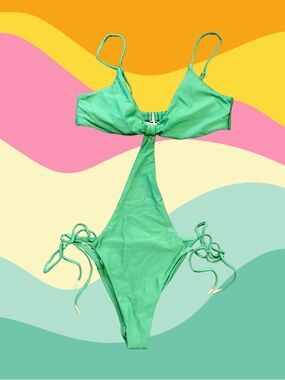 Cult Gaia Green Cut Out One Piece Swimsuit
